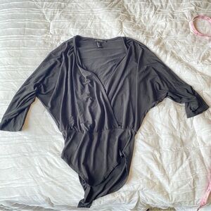 Black deep v-neck bodysuit